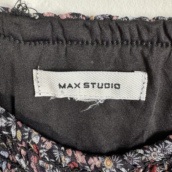 MAX STUDIO Floral Boho Midi Skirt Black Multicolor Smocked Waist Lined Flowy MED - Picture 5 of 7